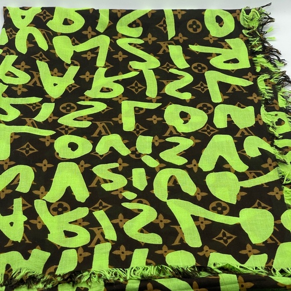 Louis Vuitton x Stephen Sprouse Graffiti Neon Green Monogram Scarf Stole Wrap - Picture 8 of 12